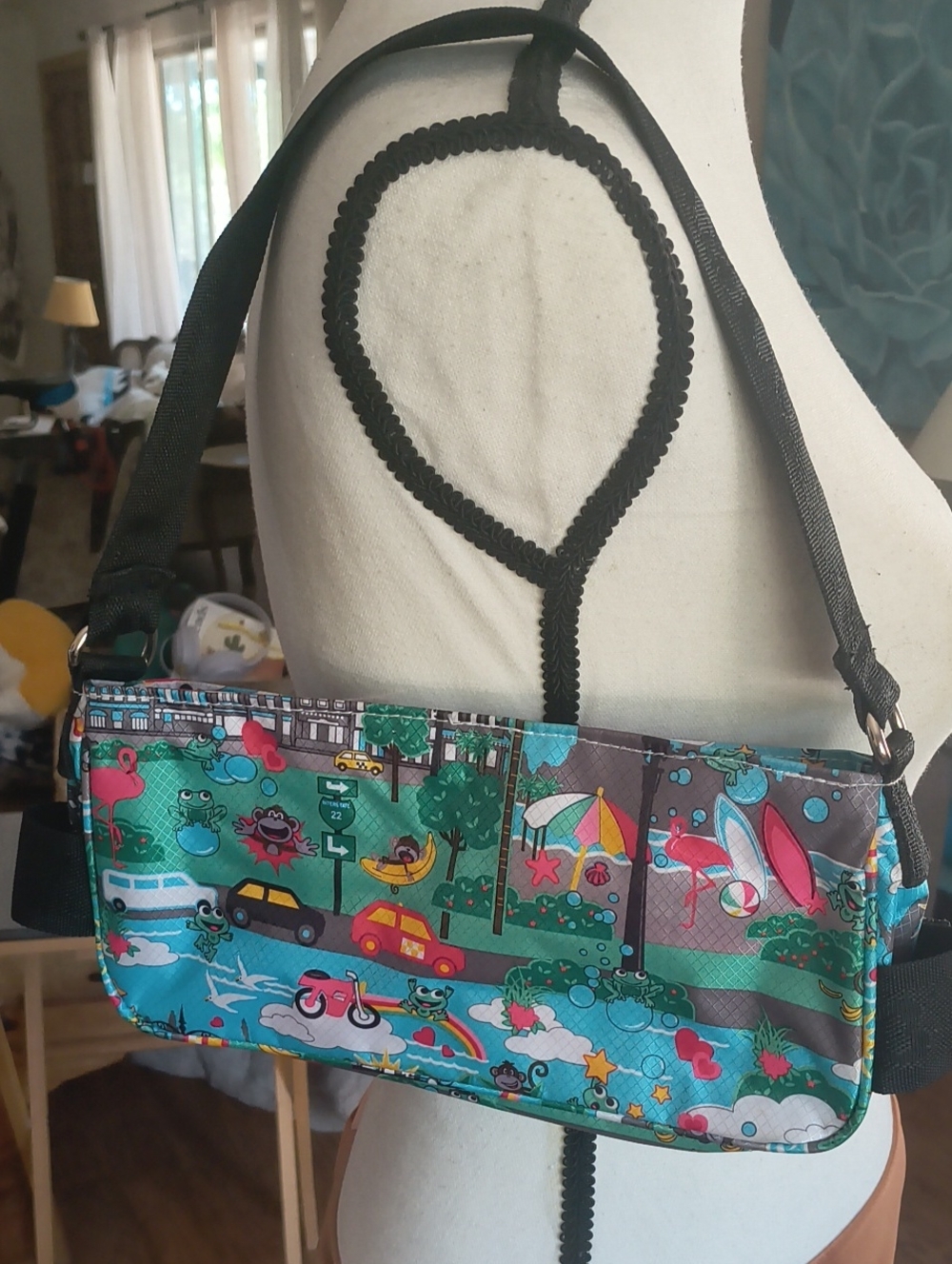 Tokidoki Colorful Illustrated Y2K Shoulder Bag with Tropical City Print